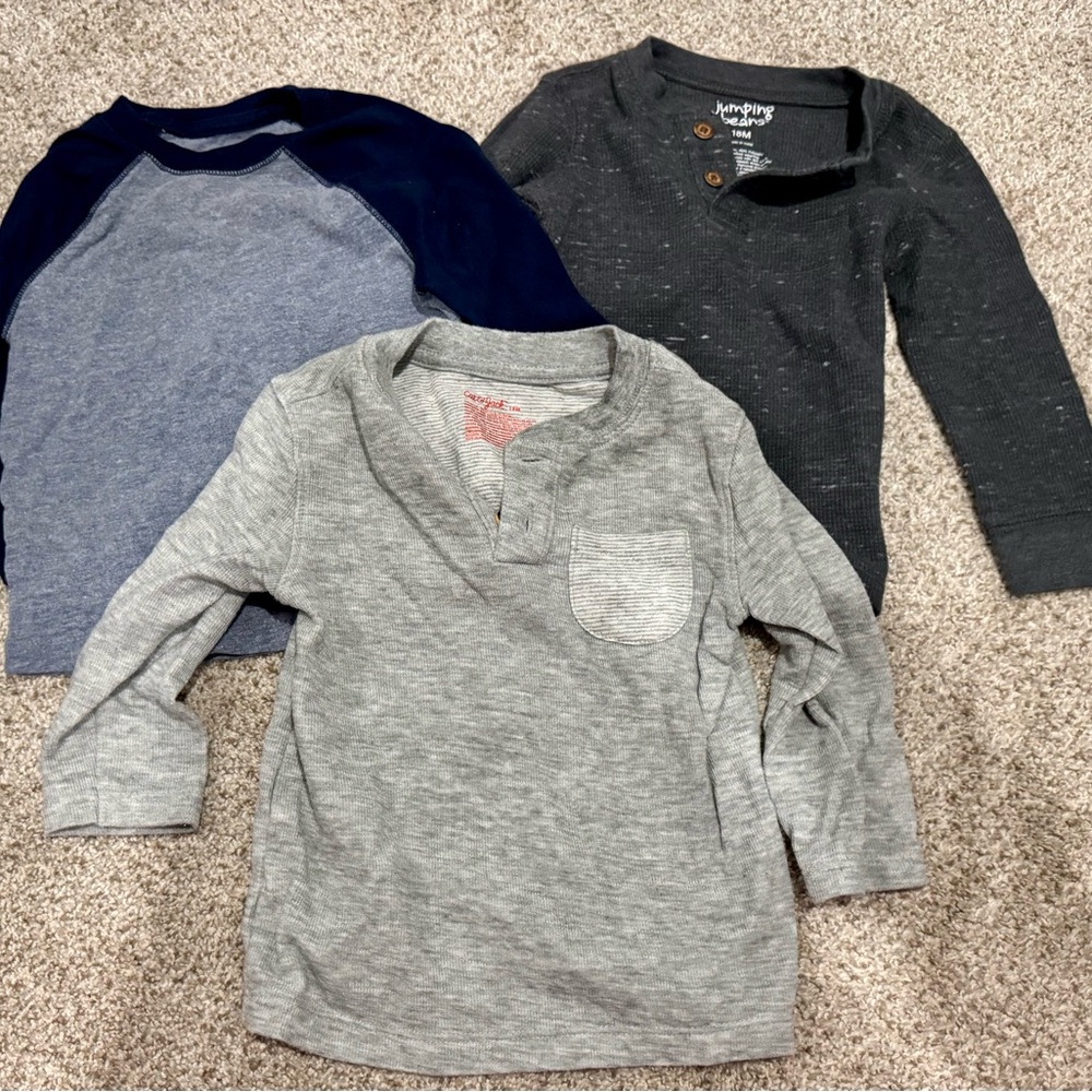 3 Long Sleeve Shirts - Gray and Navy Bundle